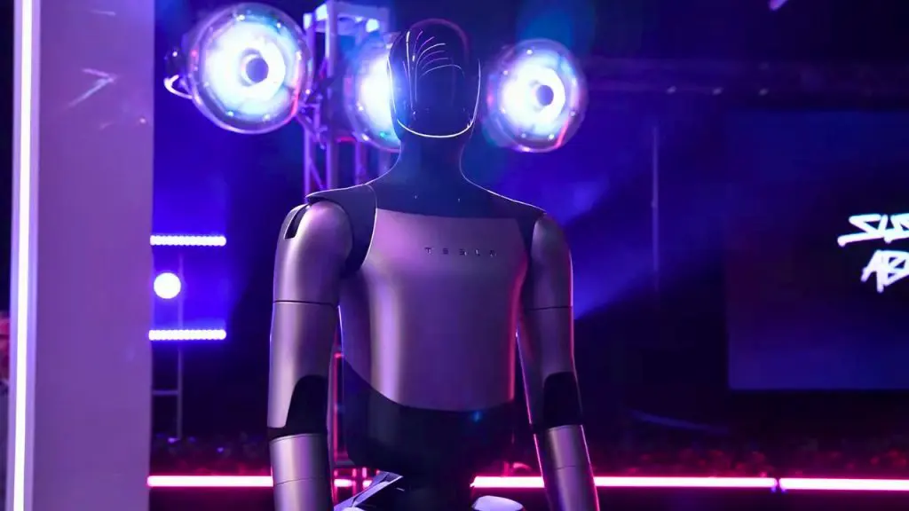 Tesla's Optimus humanoid robot at the EV maker's 2025 annual shareholders meeting