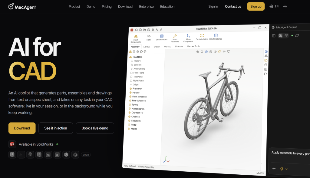 MecAgent AI for CAD homepage